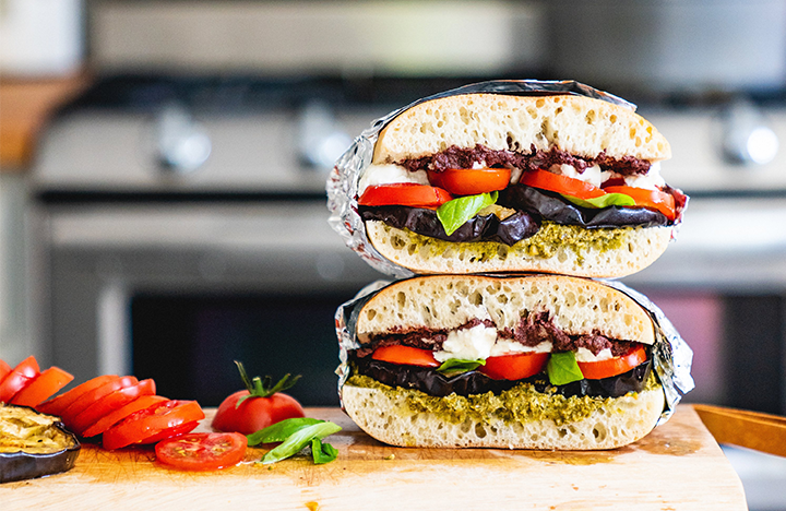 Tomato & Grilled Eggplant Stacked Sandwich