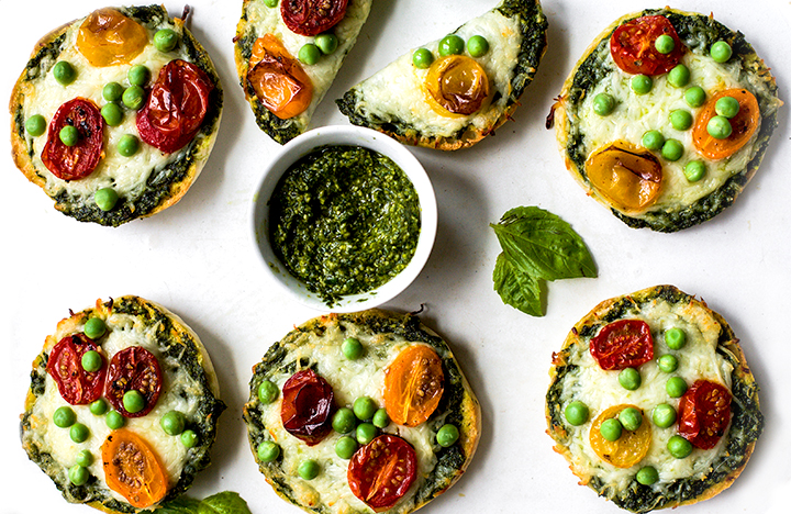 Green Monster English Muffin Pesto Pizzas